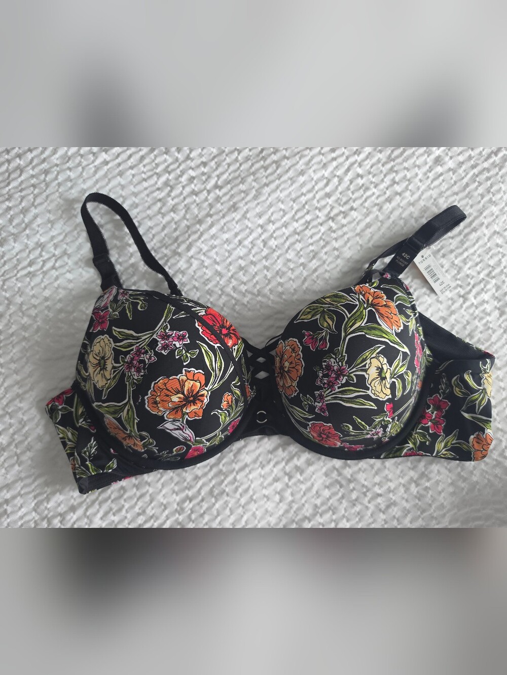 torrid Black Floral Underwire Bra with Orange & Yellow Blooms